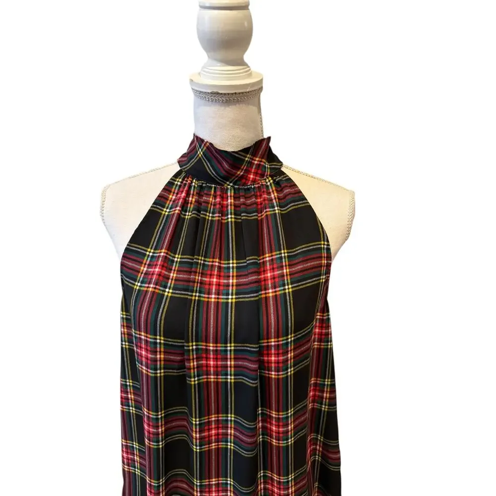 J. Crew High Neck Halter Top Stewart Chiffon Plaid Print 8